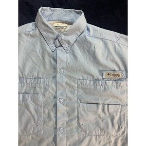 Columbia PFG Mens Medium Short Sleeve Shirt Omni-Shade Light Blue See Photos